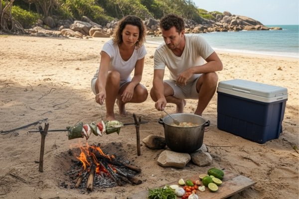 Como cozinhar com poucos recursos em praias isoladas do litoral norte do Espírito Santo durante o verão